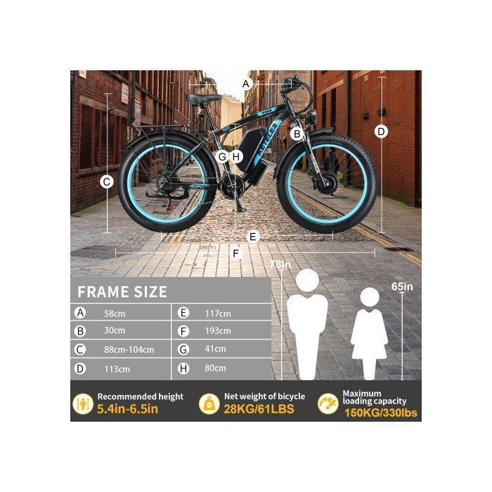 Vélo électrique Duotts N26, moteur 1500w, pneus 26'', batterie 48v20ah