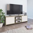 Meuble TV contemporain - OVONNI - Blanc et chêne sonoma - 120 x 30 x 37,5 cm - 2 étagères et 2 portes-0