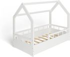MS FACTORY Lit Enfant Bébé Maison 70x140 cm - Lit en Massif Cabane - Style Scandinave - Blanc Demi-barrières