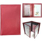 LOLUNA® Etui porte carte grise cuir, permis conduire voiture, identité et assurance, 4 volets fenêtres transparentes - Rouge