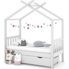 Cadre de lit enfant style cabane - OVONNI - 70x140 cm - Avec tiroir - Bois massif - Blanc