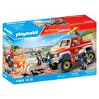PLAYMOBIL 71824 Véhicule de pompiers avec bidon d'essence enflammé, Action Heroes, Les pompiers, 68 pièces, Dès 4 ans