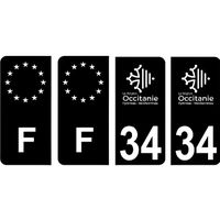 34 Hérault logo noir autocollant plaque immatriculation auto sticker Lot de 4 Stickers - Angles : arrondis