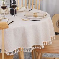 Nappe Ronde beige Nappe en coton lavable anti-taches, nappe imperméable pour table de cuisine, 150 cm