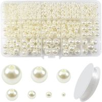 1400 perles rondes en plastique beiges adaptées à la fabrication de colliers de bijoux, 3 à 14 mm avec fil de cristal