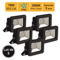 Lot de 5 projecteurs LED 10W 850 LM 3000K IP65 connexion en direct - garantie 5 ans