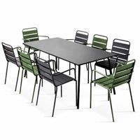 Ensemble table et chaises de jardin 8 places - OVIALA - Palavas - Acier - Vert cactus