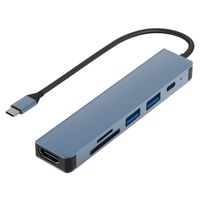 Adaptateur Hub USB-C 6en1 HDMI 4K USB 3.0 lecteur de carte SD-TF Port PD 100W compatible avec ordinateur-tablette