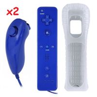 Lot de 2 Qumox Manette Wiimote bleu foncé - Wii Nunchunk - produit Compatible pour wii U wii mini