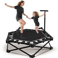 Trampoline De Fitness Pliable De 106 Cm Avec Poignée Réglable En Hauteur Sur 3 Positions, Cadre En X Pour Plus De Stabilité, Capacité De Charge De 200 Kg, Petit Trampoline Pour Enfants