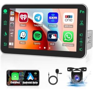 AUTORADIO Autoradio 1 DIN 8 Pouces écran Rabattable avec Carplay Android Auto Bluetooth Mains Libres Mirror Link FM-RDS Commandes au.[Y422]
