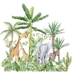 Autocollants Muraux Forêt Tropicale - Animaux, Plantes Vertes, Amovibles, 2 Feuilles