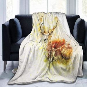 COUVERTURE - PLAID Couverture en Flanelle Super Chaude Cerf couché Ultra Soft Cozy Warm Throw 60x120cm[11264]