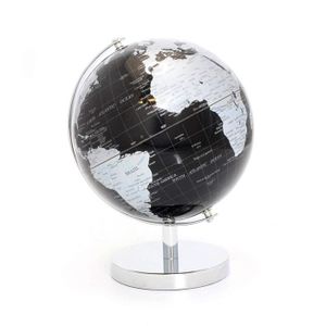 GLOBE TERRESTRE Globe terrestre en métal - Fond Noir et argent - Support - 15 cm