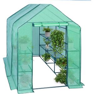 SERRE DE JARDINAGE WOLTU Serre de Balcon-Jardin-Terrasse en PE, Serre à tomate avec porte, Serre pour légumes, Cadre en acier, 143x215x195 cm, Vert