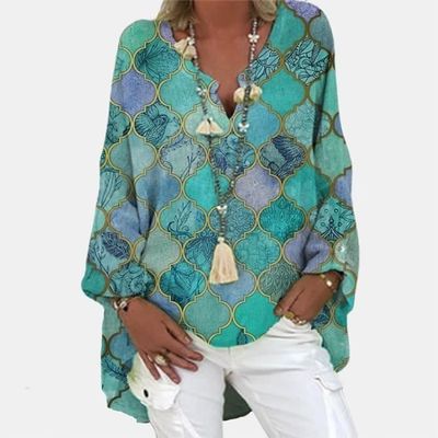 Blouse femme Femmes decontracte a manches longues coton et lin Blouse ample printemps col en V imprime chemise Type 11 Blanc Cdiscount Pret a Porter