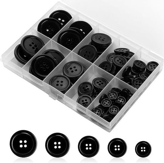 Lot De 8 Boutons De Manchette Noirs Ronde - Qualité Supérieure Pour Homme