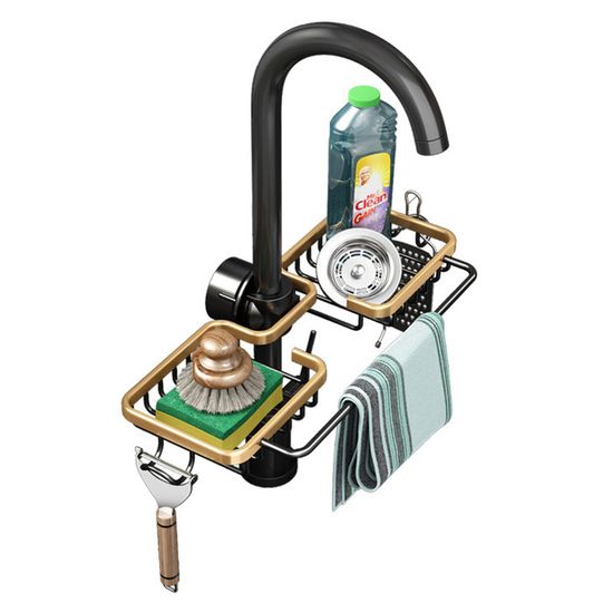 Porte-éponge étagère Pour Robinet - Acier Inoxydable, Dimensions 22.5x11 Cm, Rangement évier Cuisine Ou Salle De Bain