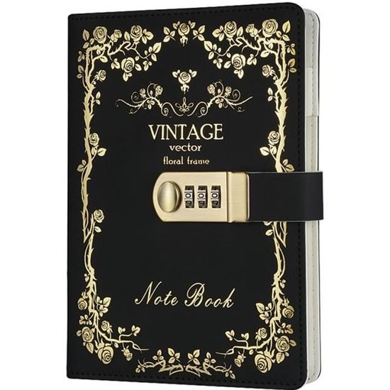 noir Carnet de notes Mot de passe 100 pages Avec serrure à combinaison Vintage En cuir PU Journal intime 
