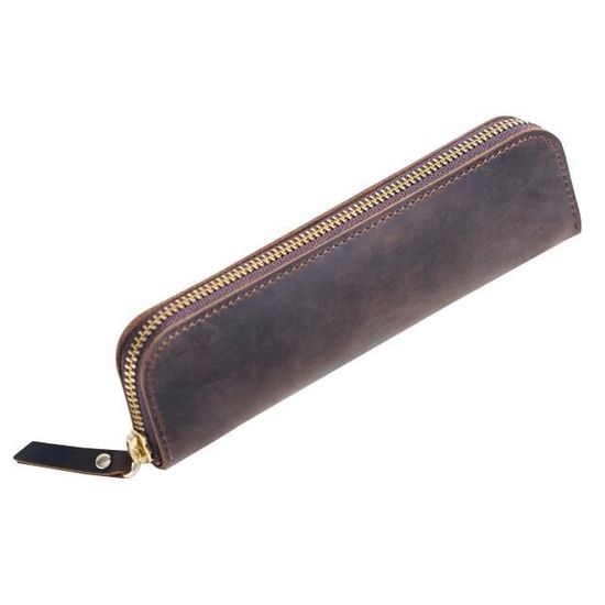 Étui à Stylos En Cuir Synthétique - 3 Compartiments Zippé, Design Élégant Et Portable - 5