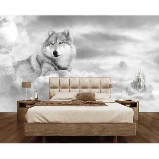 POSKART Tapisserie murale en tissu avec loup pour salon/dortoir 150 x 150 cm