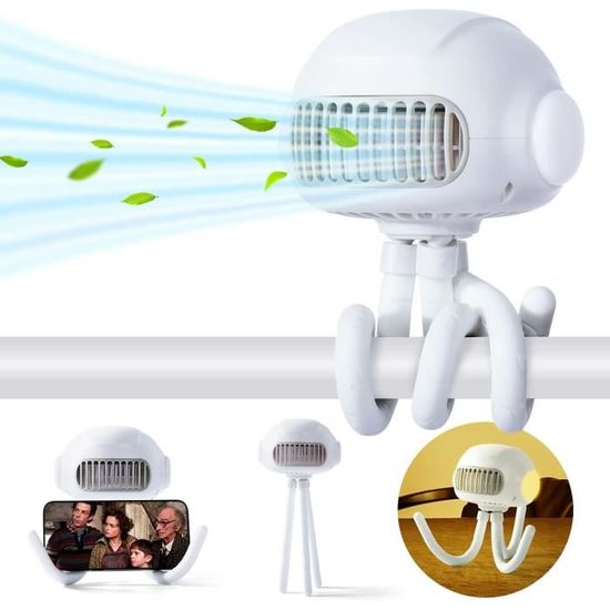 Ventilateur Poussette Rechargeable 4000mAh - 4 Vitesses, Trépied Flexible | Pour Bébé, Bureau, Voiture