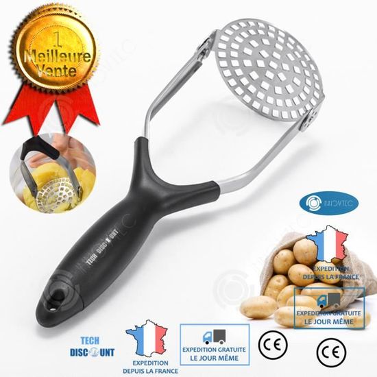 Inox Professionnel Presse Puree Manuel Presse-Purée En Acier Inoxydable - 12x7x17cm - Pour Pommes De Terre, Légumes - Poignée Antidérapante Ecrase Pomme De Terre Inox Moulinex