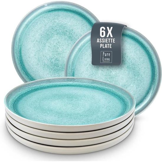Service De Table Complet 18 Pièces En Grès Navaris – Pour 6 Personnes (6 Assiettes, 6 Bols, 6 Mugs)