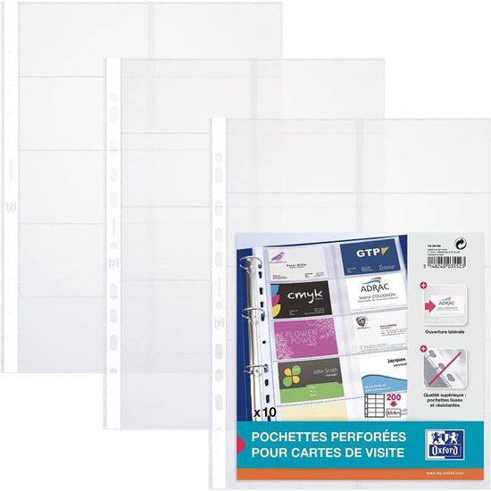 Pack De 10 Pochettes Perforées Polypropylène 90 Microns A4 - Transparentes Avec Bande Renfort Noir