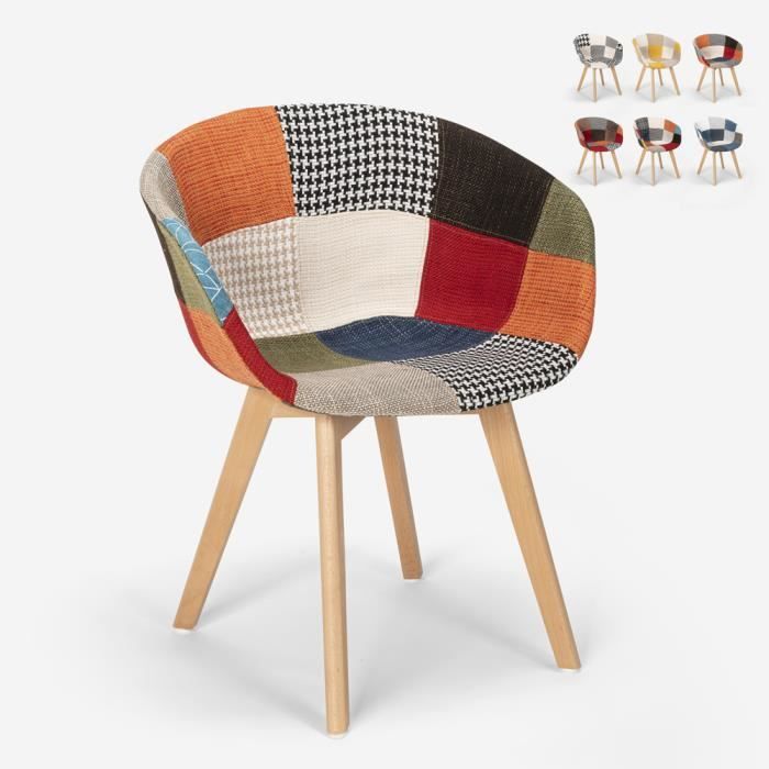 chaise patchwork design nordique en bois et tissu pour cuisine bar restaurant pigeon - couleur:patchwork 2