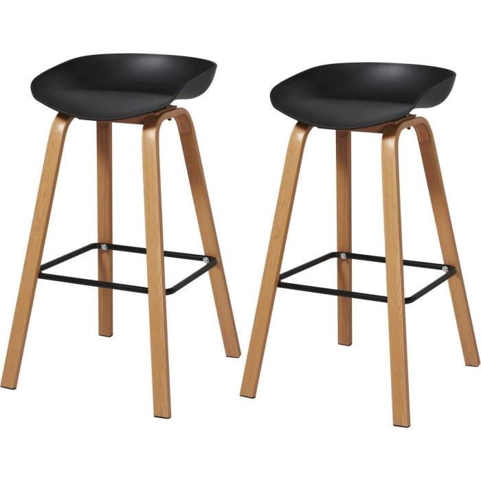 Lot de 2 - Tabouret de bar ARIANA Noir - assise Plastique dur ABS pieds Bois