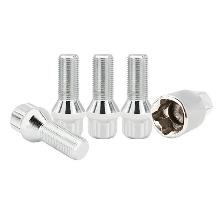 SENZEAL 4 x Boulon Ecrou Roue Antivol M14 x 1.5 x 28mm Conique Chromé avec Clé Haute Sécurité