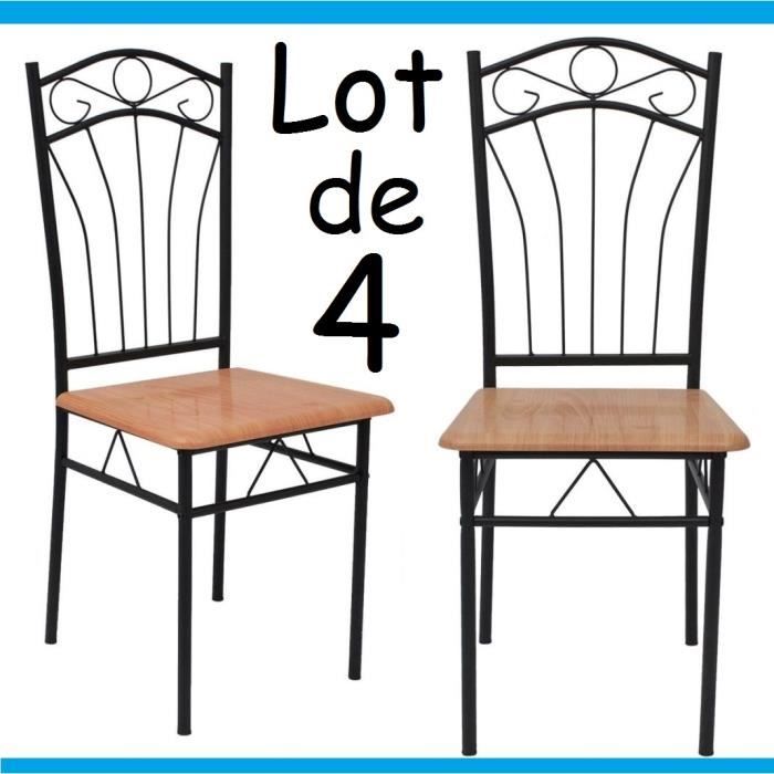 Lot de 4 Chaises en métal et bois Effet Fer forgé table à manger Cuisine Salon Design