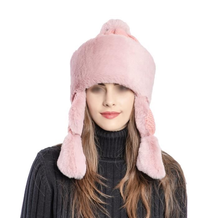 1 pc chapeau chaud doux durable couleur unie confortable fourrure de lapin CASQUETTE - BONNET - CHAPEAU - PROTEGE OREILLE - SNOOD