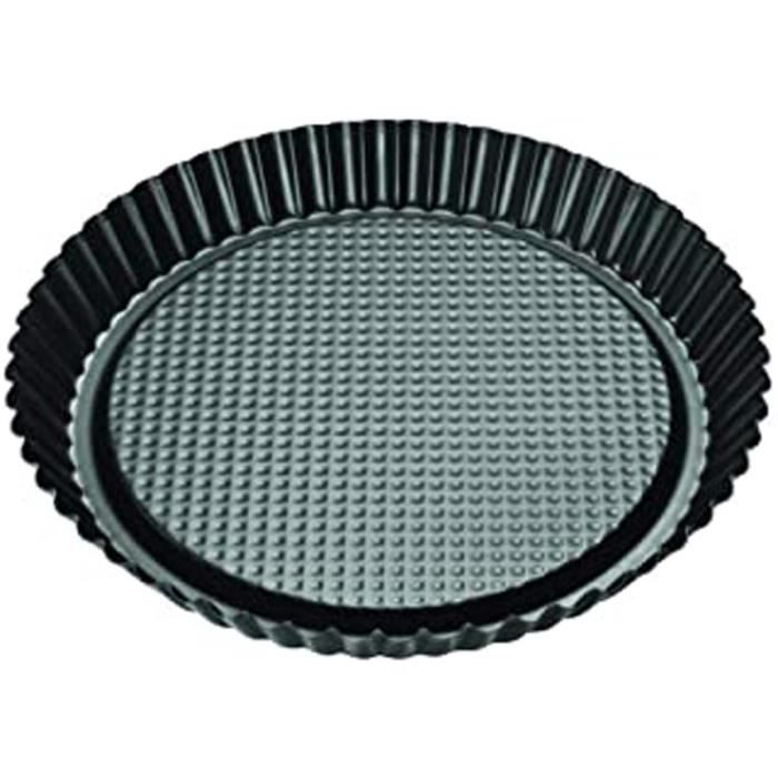 6522 Moule à tarte 30 cm, moule pour tartes, plat à tarte, moule à tarte renversée, moule à tarte, Acier inoxydable, Noir, 30 cm