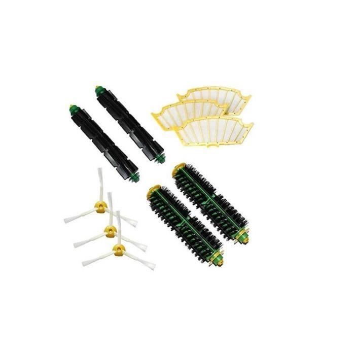 Kit brosses centrales compatibles pour iRobot Roomba + 3 filtres + 3 brosses latérales à 3 bras Série 500 510 520 521 530 ... a667