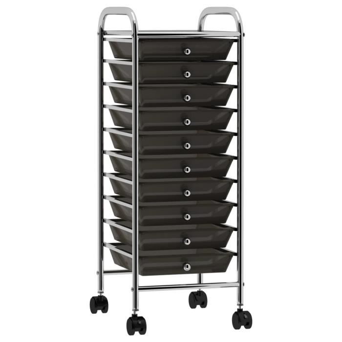Chariot de rangement Meuble de rangement à roulettes - Desserte Billot mobile à 10 tiroirs Noir Plastique