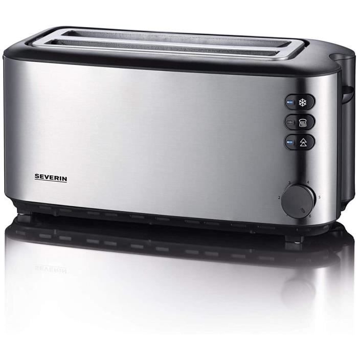 SEVERIN Grille-Pain Automatique, 2 Fentes Longues, Jusqu'à 4 Tranches, 1 400 W, AT 2509, Inox/Noir