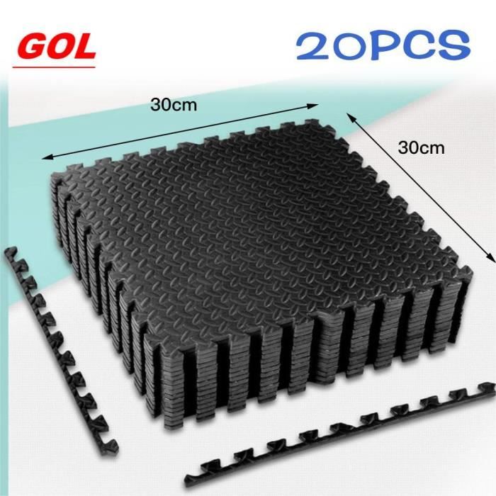 GOL Set de 20 Tapis de Protection de Sol fitness (noir) pour maison, chambre, salle de sport 30*30cm