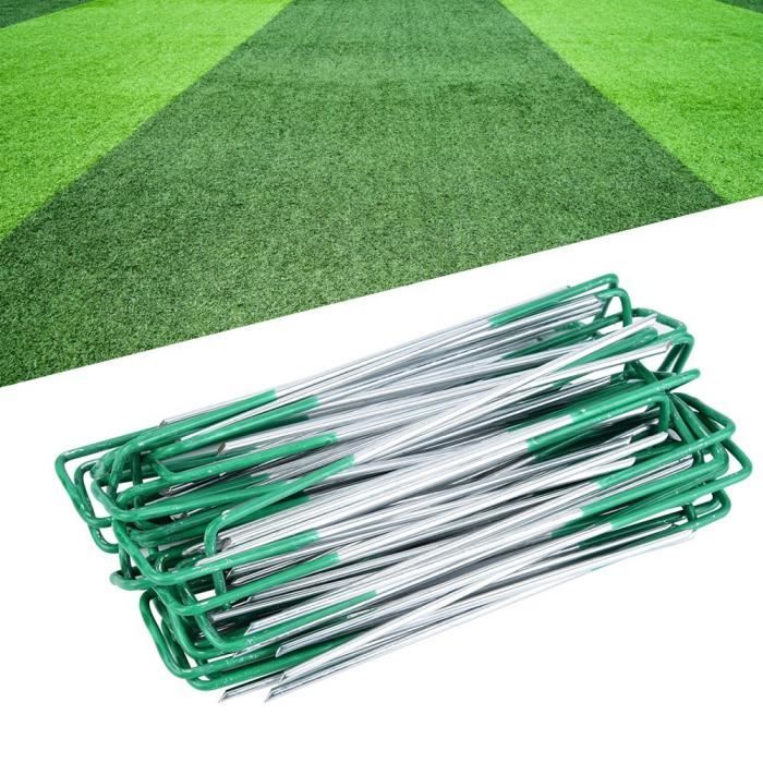 CREPUSCULE®Garden U Pins,100pcs demi-vert gazon artificiel en acier U Pins jardin métal chevilles mauvaises herbes