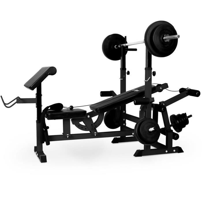 Klarfit KS02 Station de musculation avec banc pour entraînement des jambes - Porte-haltères et curler inclus - Montage facile