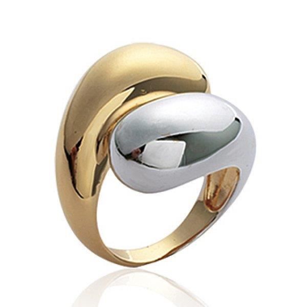 Grosse bague anneau femme - plaqué or - bicolore - bombée argenté et doré