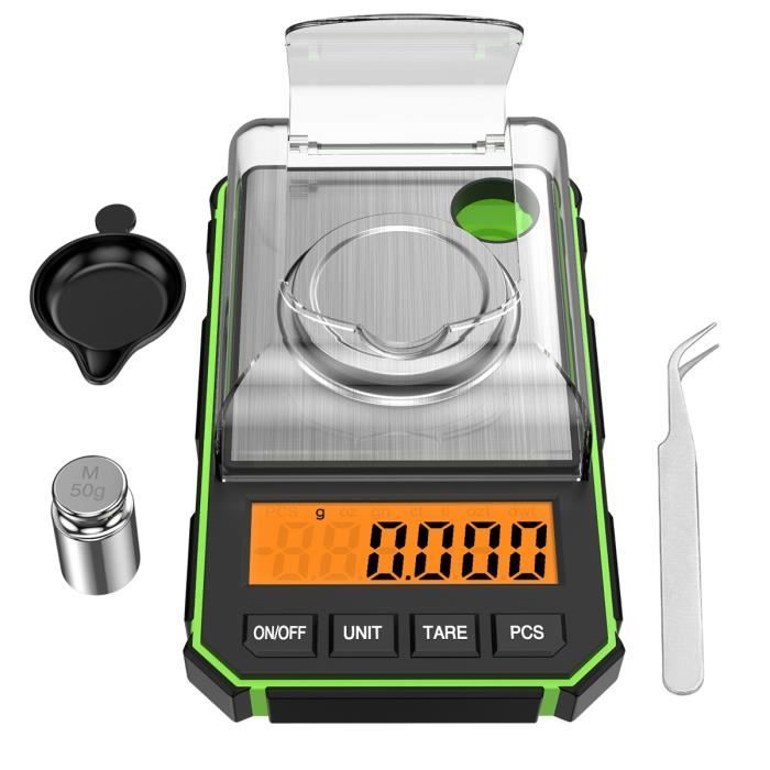 Balance de Bijoux Haute Précision, 50g/0.001g, Pour Cuisine, Bijoux, laboratoire, Fonction de Tare, 6 Unités, Avec poids d'étalonnag