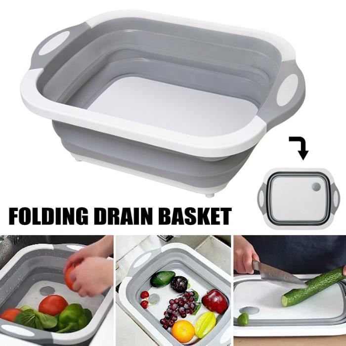 Multifonction Planche À Découper Pliable Panier De Vidange Bac À Vaisselle Bassin De Légume 3 en 1 Évier En Plastique