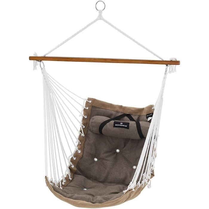 SONGMICS Chaise hamac,Fauteuil Suspendu balançoire XL,avec Barre en Bambou,Charge maximale 200 kg,intérieur et extérieur,GDC46CG