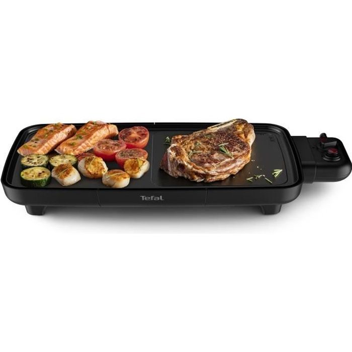 TEFAL CB642810 Plancha électrique Booster, Chauffe rapide, Deux zones cuisson, Thermostat, Large surface, Antiadhésif, Thermo-Spot