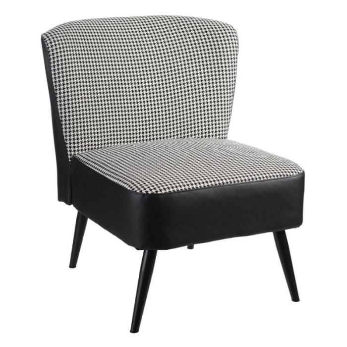 Fauteuil Noir avec motifs pieds de poule - JANICE - L 67 x l 76 x H 83