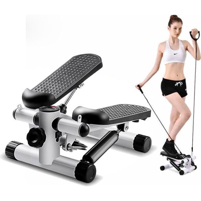 Mini Stepper Marcheur Machine Jambe Fitness Entraînement Musculaire Exercise avec Bandes de Résistance - Affichage - Blanc VINTEKY®