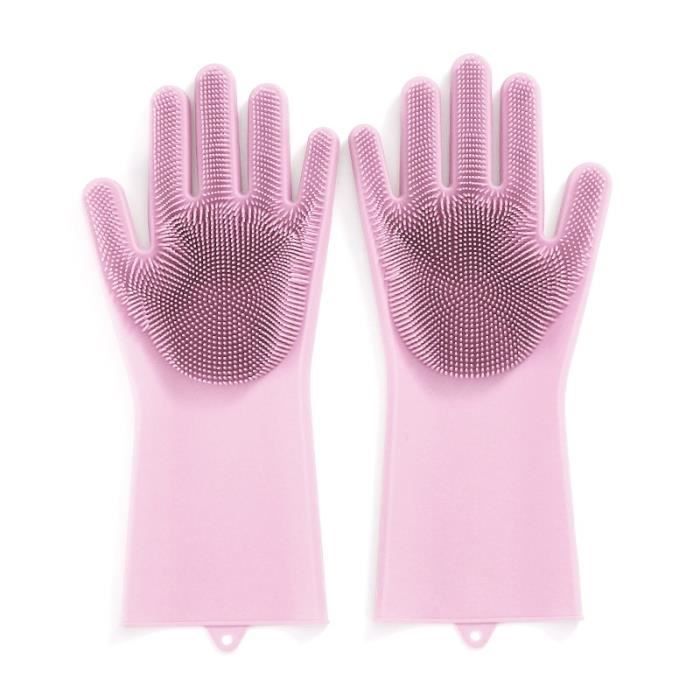 Gants en silicone multi-usages Gants de nettoyage de cuisine résistant à la chaleur et anti-abrasifs pour la cuisine (rose) Rose