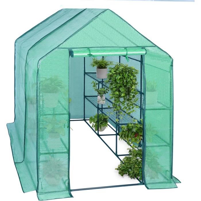 WOLTU Serre de Balcon-Jardin-Terrasse en PE, Serre à tomate avec porte, Serre pour légumes, Cadre en acier, 143x215x195 cm, Vert